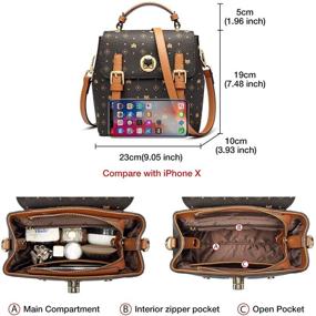 img 3 attached to 🎒 FOXER Small Brown Backpack for Women: Signature Pattern PVC Artificial Leather Ladies Crossbody Bag with Adjustable Shoulder Straps - Stylish Faux Leather Rucksack and Monogram Satchel Purse