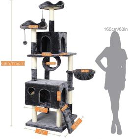 img 3 attached to 🐱 MSmask Cat Tree and Towers - Tall 69 inches Modern Condo Furniture for Large Cats with Sisal-Covered Scratching Posts, Platforms, Tunnel, and Play Balls - Kitty Activity Center and Kitten Play House