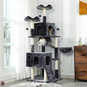 img 2 attached to 🐱 MSmask Cat Tree and Towers - Tall 69 inches Modern Condo Furniture for Large Cats with Sisal-Covered Scratching Posts, Platforms, Tunnel, and Play Balls - Kitty Activity Center and Kitten Play House