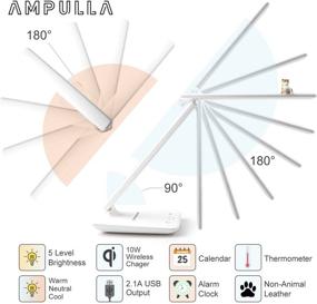 img 3 attached to Wireless Charging LED Desk Lamp with USB Port, Built-in Clock, Alarm, Date, Temperature, and Touch Control for Home Office