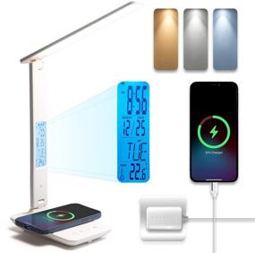 img 4 attached to Wireless Charging LED Desk Lamp with USB Port, Built-in Clock, Alarm, Date, Temperature, and Touch Control for Home Office