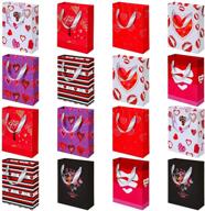 🎁 valentines paper bags: 24 kraft party hearts bags with ribbon - perfect for valentines day, galentines day, anniversary - 8 styles available! logo