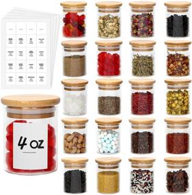 img 4 attached to 🏺 JuneHeart Glass Spice Jars Set 4OZ, 20 PCS Clear Food Storage Containers with Bamboo Wooden Airtight Lids and Labels for Pantry Kitchen – Ideal for Sugar, Salt, Coffee, Tea, Beans