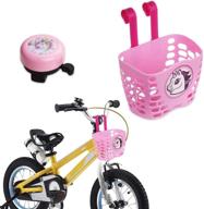 🦄 mini-factory kid's bike basket and bell 2pcs play set for girls - cute pink unicorn cartoon pattern bicycle handlebar basket plus safe cycling ring horn (basket + bell) logo