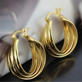 img 1 attached to 💎 Stylish Hypoallergenic Three Hoops Flat Stainless Steel 14K Gold Earrings - Perfect Gift for Women with Sensitive Ears