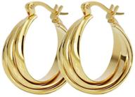 💎 stylish hypoallergenic three hoops flat stainless steel 14k gold earrings - perfect gift for women with sensitive ears logo