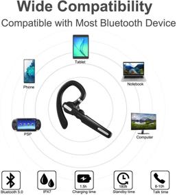 img 1 attached to 🎧 Беспроводная Bluetooth гарнитура V5.0 с шумоподавляющим микрофоном - время разговора 8-10 часов, стереозвук - совместима с iPhone и Android смартфонами - идеальна для вождения, бизнеса, офиса - черный.