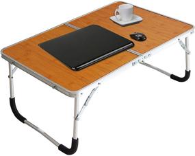 img 4 attached to Jucaifu Bamboo Wood Grain Foldable Laptop Table and Bed Desk 📚 with Storage Space - Lightweight and Portable for Breakfast, Picnics, and More