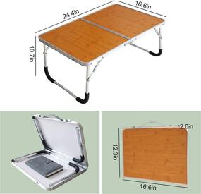 img 1 attached to Jucaifu Bamboo Wood Grain Foldable Laptop Table and Bed Desk 📚 with Storage Space - Lightweight and Portable for Breakfast, Picnics, and More