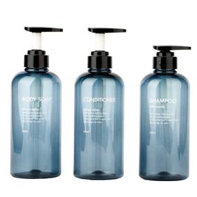 img 4 attached to 🧴 Yeeco Blue Pump Bottles 3 Packs: Refillable 16.9oz Shampoo and Conditioner Dispenser for Kitchen Sink and Bathroom