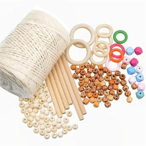 img 4 attached to 🧶 Complete 147-Piece Macrame Kit: 3mm × 109 Yards Natural Macrame Cord, Colored Wood Beads, Wooden Stick Hoops, Rings, Crafts DIY Macrame Supplies for Adult Beginners