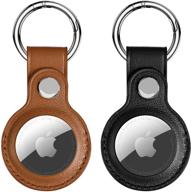 аксессуары чехла из натуральной кожи для apple airtags, защитный чехол от потери для локатора местоположения 🔑, брелок-петля для apple airtag для животных, ключей и раниц (2 шт., черный/коричневый) логотип