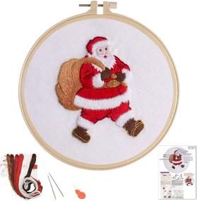 img 3 attached to Erjia Embroidery Starter Kit - Stamped Christmas Gift with Santa Design, Cotton Fabric for Beginners, Plastic Hoops, Color Threads and Tools Set for DIY Art, Crafts, Sewing (Santa)