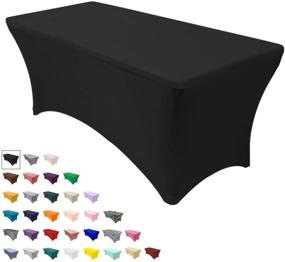img 4 attached to 🪑 Your Chair Covers - 6 ft Rectangular Fitted Spandex Tablecloths Patio Table Cover - Black, Stretchable & Stretch Spandex Tablecloth
