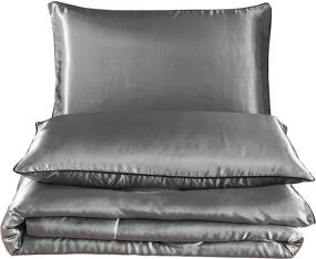 img 3 attached to 🛏️ Luxurious Solid Satin Silk Comforter Set - Ultra Soft Silky Quilt - Breathable Bedding Bed-in-A-Bag Queen Size (Grey)
