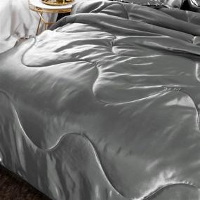 img 1 attached to 🛏️ Luxurious Solid Satin Silk Comforter Set - Ultra Soft Silky Quilt - Breathable Bedding Bed-in-A-Bag Queen Size (Grey)