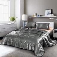 🛏️ luxurious solid satin silk comforter set - ultra soft silky quilt - breathable bedding bed-in-a-bag queen size (grey) logo