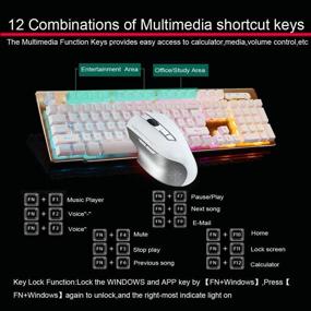 img 1 attached to 🔌 Wireless Rechargeable Keyboard and Mouse Set with Backlit Gaming Keyboard, Mechanical Feel, 2.4G Drive-Free Technology, Adjustable Breathing Lamp, Anti-Ghosting, 12 Multimedia Keys - White Combo