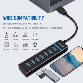 img 2 attached to High-Speed USB Hub by JimdonHC - 7 Port USB 3.0 Hub with LED | Portable & Compatible with iMac Pro, MacBook Air, Mac Mini/Pro, Surface Pro, PC, and Laptop