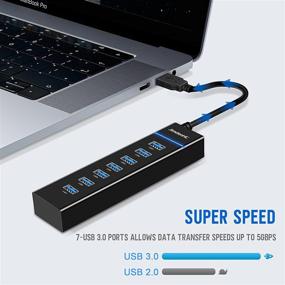 img 3 attached to High-Speed USB Hub by JimdonHC - 7 Port USB 3.0 Hub with LED | Portable & Compatible with iMac Pro, MacBook Air, Mac Mini/Pro, Surface Pro, PC, and Laptop