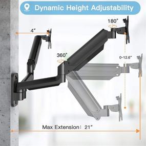 img 1 attached to Dual Monitor Stand Gas Spring VESA Wall Mount - HUANUO | Full Motion Adjustable Bracket for 17 to 27 Inch Flat/Curved LCD Screens | Supports 75 100 VESA | Holds up to 17.6lbs Per Arm