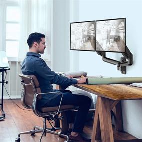 img 3 attached to Dual Monitor Stand Gas Spring VESA Wall Mount - HUANUO | Full Motion Adjustable Bracket for 17 to 27 Inch Flat/Curved LCD Screens | Supports 75 100 VESA | Holds up to 17.6lbs Per Arm