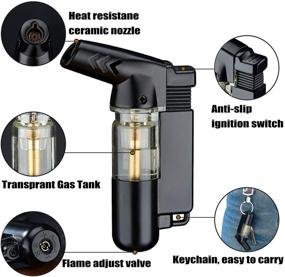 img 3 attached to 🔥 Yeuligo Torch Lighters: Butane Lighter with Visible Window, Key Ring, Adjustable Flame, and Windproof Design - Ideal for Kitchen, Fireplace, Candle, Grill, Camping, Fireworks. Gas Not Included - Black