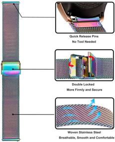 img 2 attached to 🌈 TRUMiRR Band Sets: 2 Pack Stainless Steel Watchband + Mesh Strap for Samsung Galaxy Watch 42mm / Watch 4 40mm / Active 2 40mm 44mm, Garmin Vivoactive 3 / Venu - Colorful Wristband