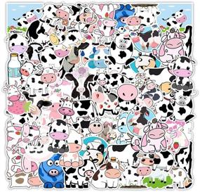 img 4 attached to 🐄 Cute Cow Stickers: 50 Pcs Cartoon Cow Waterproof Vinyl Decals - Perfect for Water Bottles, Laptop, Luggage, and More!
