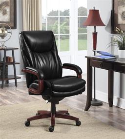 img 3 attached to Comfort-focused La-Z-Boy Edmonton Big and Tall Executive Office Chair: Waterfall Seat Edge, Solid Wood Arms and Base, Bonded Leather, Black (Big & Tall)