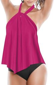 img 4 attached to 🔥 Upopby Women's Sexy High Neck One Piece Swimsuit: Flattering Halter Flounce, Backless Design, Plus Size Swimwear Monokini