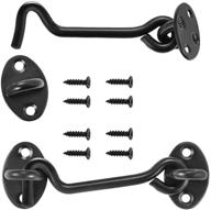 🔒 2 pack 4 inches cabin hook and eye latch set - best barn door latch and privacy hooks for windows, bedrooms, sliding doors - black finish logo