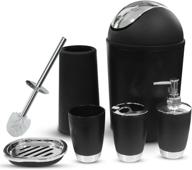 🛀 6-piece luxury black bathroom accessories set: toothbrush holder, cup, soap dispenser, dish, toilet brush holder, trash can logo