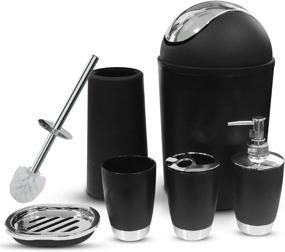 img 4 attached to 🛀 6-Piece Luxury Black Bathroom Accessories Set: Toothbrush Holder, Cup, Soap Dispenser, Dish, Toilet Brush Holder, Trash Can