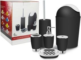 img 3 attached to 🛀 6-Piece Luxury Black Bathroom Accessories Set: Toothbrush Holder, Cup, Soap Dispenser, Dish, Toilet Brush Holder, Trash Can