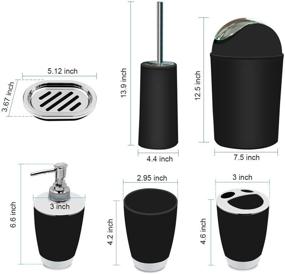 img 2 attached to 🛀 6-Piece Luxury Black Bathroom Accessories Set: Toothbrush Holder, Cup, Soap Dispenser, Dish, Toilet Brush Holder, Trash Can