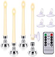 🕯️ christmas window candles 7.9 inch with timer and remote, flameless taper candles battery operated, led floating flickering candles for home decor with removable candlesticks and suction cups (ivory) логотип