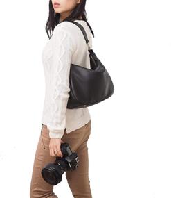 img 2 attached to Stylish Genuine Leather DSLR Camera Purse for Women, Crossbody Hobo Camera Bag for Travel – Fits Canon Nikon Sony Olympus Digital SLR and Mirrorless Cameras. Designed by Meliae in Elegant Black.