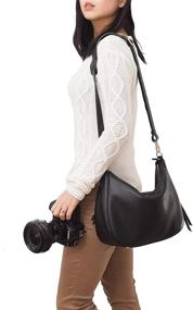 img 3 attached to Stylish Genuine Leather DSLR Camera Purse for Women, Crossbody Hobo Camera Bag for Travel – Fits Canon Nikon Sony Olympus Digital SLR and Mirrorless Cameras. Designed by Meliae in Elegant Black.