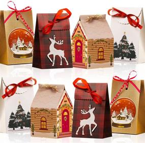 img 4 attached to 🎁 Set of 12 Small Christmas Gift Bags – 4 Premium Xmas-themed Designs | Sturdy Bags for Baked Goods, Candies, and Cookies | Bundle Gift Wrapping Boxes | Reusable Craft Paper | Assorted Colors | Bulk Christmas House Reindeer Snowglobe Christmas Tree | Prime