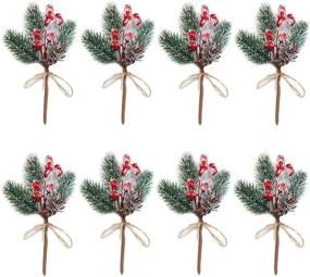img 2 attached to 🎄 8-Pack Christmas Berries Pine Cones for DIY Crafts - Christmas Tree Picks Spray with Evergreen Artificial Pine Branches, Holly Stem, and Xmas Garland Décor - Ideal for Gift Wrap Embellishments (Red)