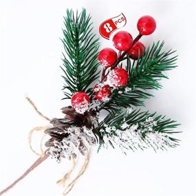 img 4 attached to 🎄 8-Pack Christmas Berries Pine Cones for DIY Crafts - Christmas Tree Picks Spray with Evergreen Artificial Pine Branches, Holly Stem, and Xmas Garland Décor - Ideal for Gift Wrap Embellishments (Red)