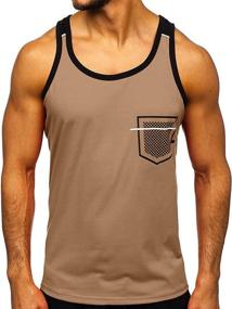 img 4 attached to Hongqizo Sleeveless Pocket Muscle Cotton Men's Clothing for Shirts