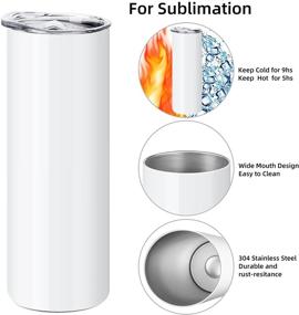 img 2 attached to SUB-R 5 Pack Sublimation Tumblers: Double Wall Insulated Stainless Steel Cups with Blank Polymer Coating for Heat Transfer - 20 oz Skinny Straight Bulk Tumbler Set
