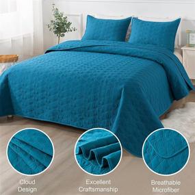 img 3 attached to 🛏️ Andency Blue King Size Quilt Set: Geometric Stitched Bedspread, 3-Piece Lightweight Quilted Bedding with Cloud Design- Includes King Quilt (104x90 inch) and 2 Pillowcases