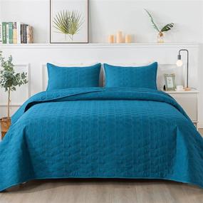 img 4 attached to 🛏️ Andency Blue King Size Quilt Set: Geometric Stitched Bedspread, 3-Piece Lightweight Quilted Bedding with Cloud Design- Includes King Quilt (104x90 inch) and 2 Pillowcases