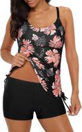 👙 yonique women's floral print strappy tankini swimsuits with shorts - drawstring two-piece bathing suits swimwear logo