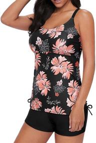 img 1 attached to 👙 Yonique Women's Floral Print Strappy Tankini Swimsuits with Shorts - Drawstring Two-Piece Bathing Suits Swimwear