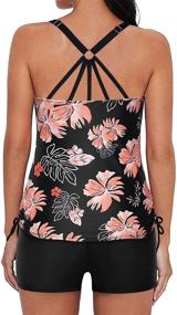 img 3 attached to 👙 Yonique Women's Floral Print Strappy Tankini Swimsuits with Shorts - Drawstring Two-Piece Bathing Suits Swimwear