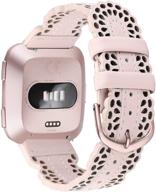 🌸 кожаные ремешки crocsee для умных часов fitbit versa/fitbit versa 2/fitbit versa lite & se, дышащий элегантный кожаный ремешок "чик-кружево" - женский, розовый с золотой пряжкой логотип